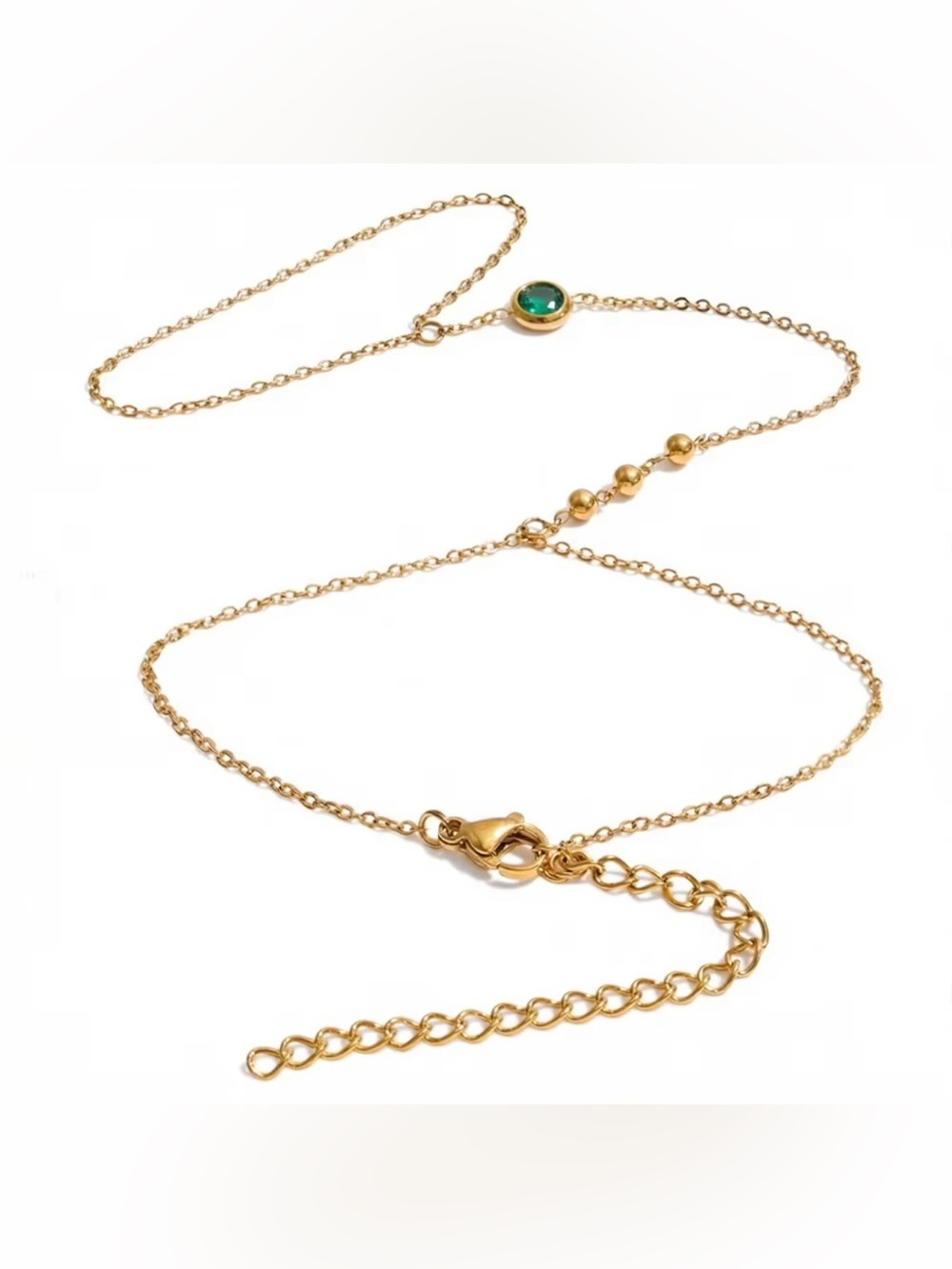 Sara Sotti Emerald Green On Stainless Steel Gold Tone Hand Chain